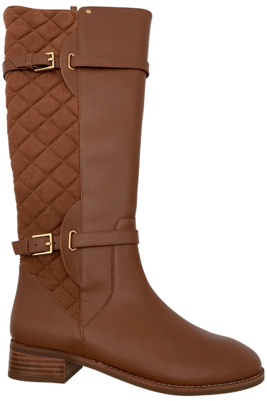 Isaac Mizrahi Live! Medium Calf Quilted Leather Riding Boots Cognac - Wide